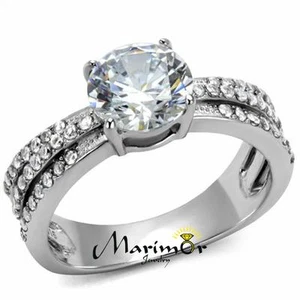 Women's 2.22 Ct Round Cut Zirconia Stainless Steel Engagement Ring Size 5-10 - Picture 1 of 5