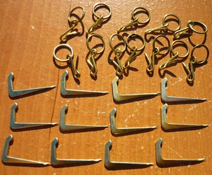(12) Brass Finished 1" Tie-Back Tenter Hooks & (12) Pin-on Rings - Picture 1 of 5