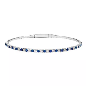 1.32 Carat Natural Diamond & Sapphire Flexible Bangle G-H SI 14K White Gold 7'' - Picture 1 of 1