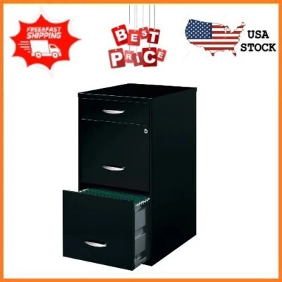 Space Solutions 3 Drawer Letter Width Vertical File Cabinet Pencil Drawer, Black