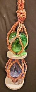 Japanese fishing glass floats set of 2 Display Decor Blue & Green EUC - Picture 1 of 6