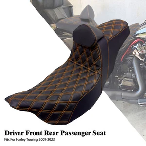 Passenger Driver Seat Orange Line w/ Backrest For Harley Street Road Glide 09-23 - Picture 1 of 20