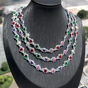10mm Hip Hop Colorful Gemstone Tennis Chain Necklaces Jewelry Men Women Choker - Picture 1 of 17