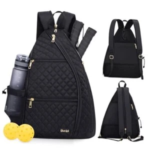Pickleball Bag for Women Pickleball Backpack Quilted Crossbody Medium Black - Picture 1 of 7