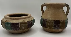 Rustic Terracotta clay Jug Vase Flower Pot Mexican Pottery Engraved Aztec - Picture 1 of 9