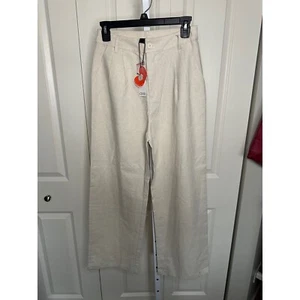 Cider Wide Leg Linen Blend Pants High Waist Casual Trousers Beige Size S - Picture 1 of 3