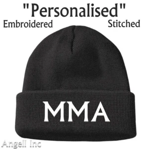 MMA CAGE FIGHTER GIFT BIRTHDAY WOMEN MENS Black Beanie Hat Personalised WORK GYM - Picture 1 of 2