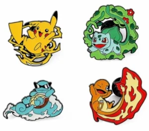 Pokemon Lot of 4 Pikachu Charmander Bulbasaur Squirtle Colorful Lapel Pins - Picture 1 of 10