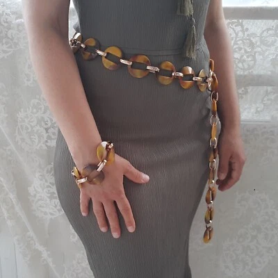 Womens Waist Chain Belt Necklace Bracelet, Long Wrap Round Chain Ring Rave Belt - Image 1 of 4