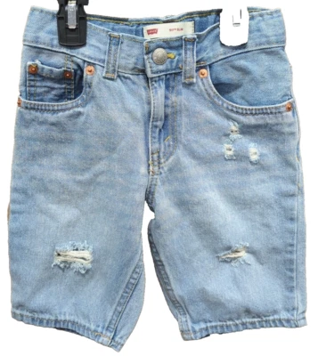 Levi's 511 Slim Fit Niños 6 Ajustables Pantalones cortos de mezclilla desgastados con cintura azul -H3-1 Foto 1 de 4