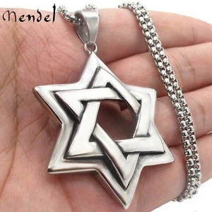 MENDEL Large Mens Stainless Steel Jewish 6 Point Star of David Pendant Necklace - Picture 1 of 5