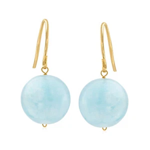 Ross-Simons 12mm Aquamarine Drop Earrings in 14kt Yellow Gold - Picture 1 of 4