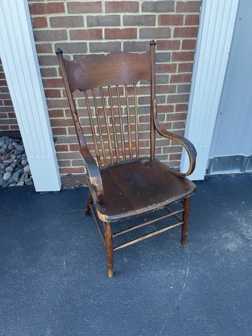 Antique Oak High Spindle Back Bent Wood Arm Chair Early 20th Century Cover