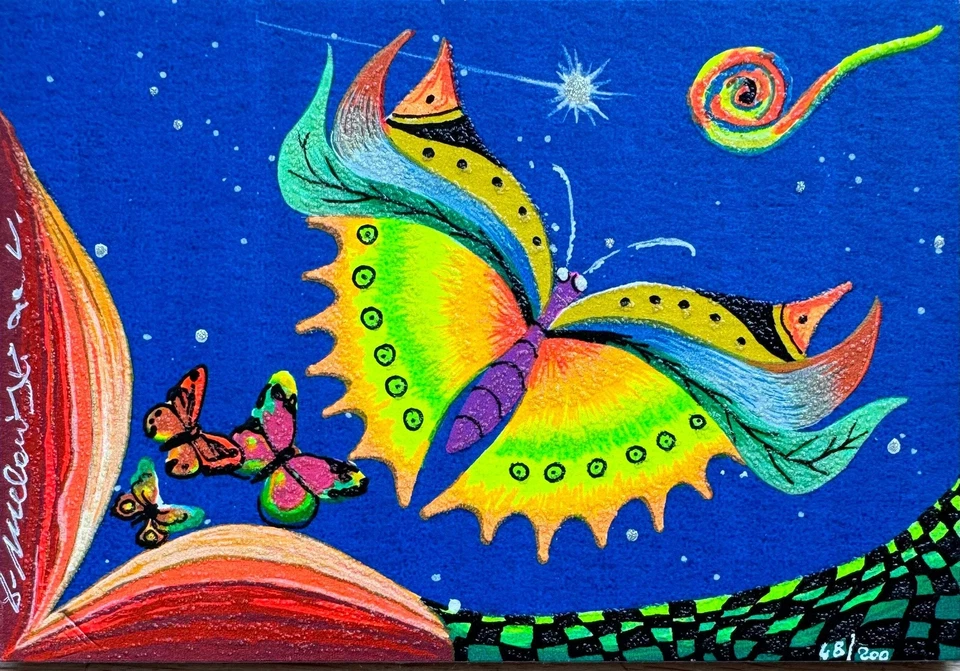 Astronave tra le stelle Meloniski da Villacidro Opera SERIGRAFIA Farfalle 15x10 - Immagine 1 di 1