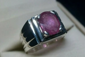 Natural Light Red 6 Ct Ruby Sterling Silver 925 Roby Handmade Yaqoot Mens Ring - Picture 1 of 12