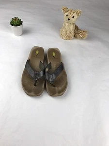 Sehr volatile Island silbergraue Damen-Riemensandalen Raffia Keilabsatz Flip-Flop Größe 8 - Bild 1 von 7