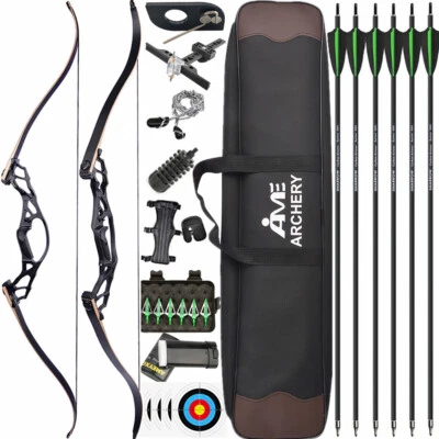 62" Recurve Bow Archery Takedown Aluminum Riser 30-60lbs American Hunting Shoot - Image 1 of 4