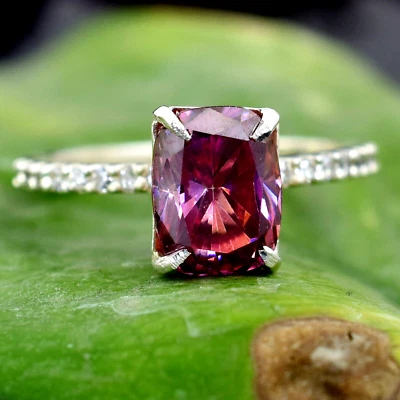 Сертифицированное помолвочное кольцо с натуральным розовым бриллиантом 2,10 карата VS1 из серебра 925 пробы AAA - Изображение 1 из 4