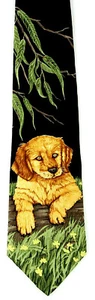 Willow Pup Men's Silk Necktie Endangered Species Retriever Pet Black Neck Tie - Picture 1 of 3