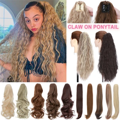 Echt Dick Klammer on Haarteil Lockig Zopf Pferdeschwanz Haarverlängerung Glatt - Bild 1 von 4