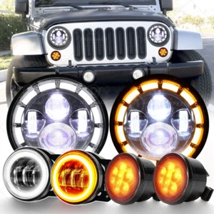 7" LED Headlight + Fog Light + Turn Signal Lamp Combo For Jeep Wrangler JK 07-18 - Picture 1 of 24