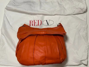 Red Valentino Women's Orange 100% Leather Bow Decorated Tote Shoulder Bag - Picture 1 of 10