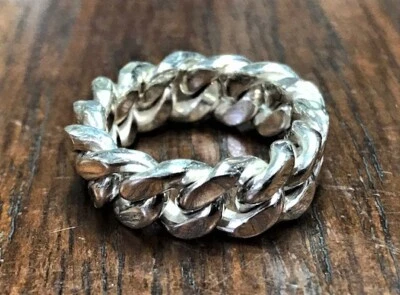 Hommes Cubain Maille Gourmette Lien Argent Massif 925 Fantaisie Bande Bague Sz 8 - Photo 1/3