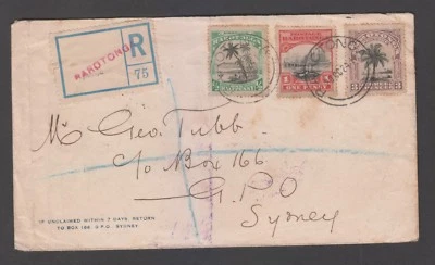 COOK ISLANDS RAROTONGA SG70,71& 73 STAMPS ON REGISTERED COVER 3/NO/24 TO SYDNEY. - Image 1 of 2
