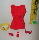 VINTAGE BARBIE RED PAK SCOOP NECK PLAYSUIT YELLOW BELT WITH EXTRAS 1962-1963 A9