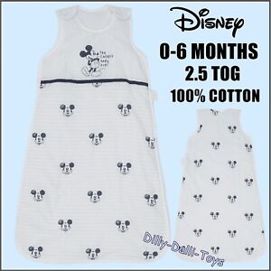 Disney Mickey Mouse Baby 0-6 Months Sleeping Bag 2.5 Tog 100% Cotton White Blue