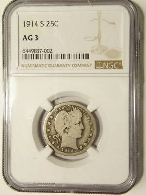 1914 s 25C Barber Quarter AG 3 NGC Silver - Image 1 of 4