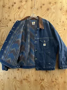 Vtg 1994 Carhartt Blanket Lined Southwest Aztec Cowboy Jean Jacket Detroit Sz XL - Picture 1 of 12