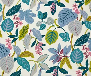 P KAUFMANN MERIDIA CONFETTI PINK BLUE LEAF SLUB DUCK COTTON FABRIC BY YARD 54"W - Picture 1 of 7