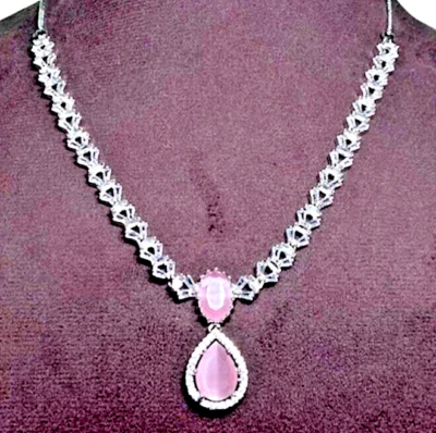 Pink Monalisa Necklace Set ,925 Sterling Silver Earring With Necklace , - Image 1 of 3