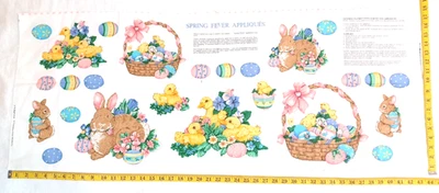 Spring Fever Appliques Easter Animals Cranston VTG Cotton Fabric Panel 44x17 - Image 1 of 4
