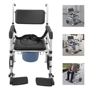 Foldable Shower Rolling Chair Folding Bath Wheelchair Heavy Duty Shower Chair - Picture 1 of 10