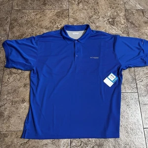 Columbia PFG Polo Shirt Mens XXL Blue Omni-Shade Vented Fishing 2XL Flaw - Picture 1 of 7
