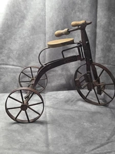 Vintage Hand Crafted Metal Iron Wood Tricycle Toy Doll Decor 10.5in x 9in Works - Picture 1 of 7