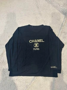 CHANEL Long Sleeve T-Shirt Black Size M Logo Women - Picture 1 of 4