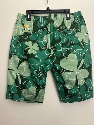 LOUDMOUTH Women's Size 6 Green Clover Shamrock Bermuda Front Zip Golf Shorts - Image 1 of 4