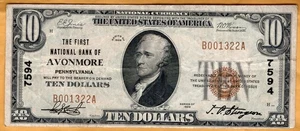 $10 Series 1929 National Banknote from Avonmore, Pennsylvania Westmoreland Cnty - Picture 1 of 2