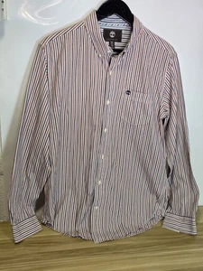 Mens Timberland Slim Fit Shirt Striped Premium 2 Ply 80s Cotton M 21" Pit 31" L. - Picture 1 of 11