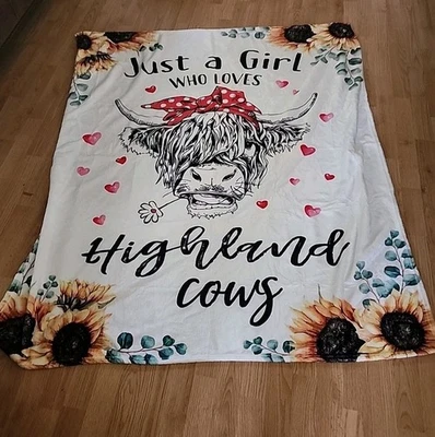 Cobertor acrílico girassol Highland Cow 50" X 60" super macio - Imagem 1 de 3