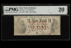 1862 NEW YORK Herkimer, Ilion Bank Civil War 10c Obsolete Banknote Currency, PMG - Picture 1 of 4