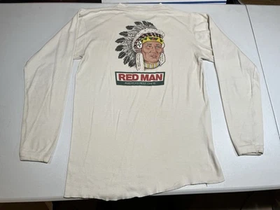 vtg Red Man Chewing Tobacco Indian Head shirt henley long sleeve Large white - Image 1 of 4