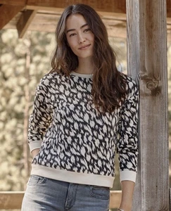 Garnet Hill Quilted Sweatshirt Women’s XL Black & White Organic Cotton Crew Neck - Picture 1 of 8