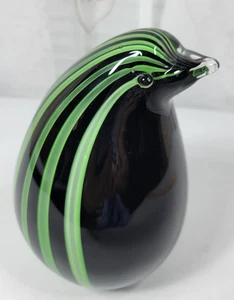 Livio Seguso Murano Vetro Soffiato a Mano Riccio/Pinguino Striscia Nero Verde 6,5" - Foto 1 di 9