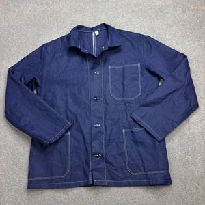 VTG French Jacket Adult Large Blue Workwear Herringbone Chore Canvas Men - Picture 1 of 9