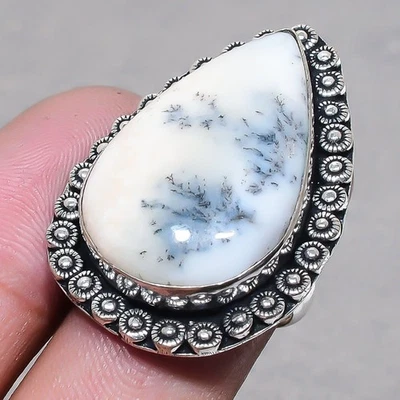 Дендритный опал грушевидной формы драгоценный камень ручной работы подарок регулируемое ювелирное кольцо SR 2512 - Изображение 1 из 4