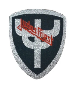 VTG JUDAS PRIEST GLITTER SHIELD WOVEN PATCH - Foto 1 di 1